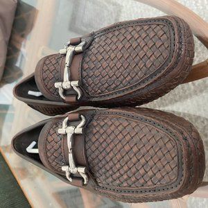 Salvatore Ferragamo Round Woven Leather Loafers